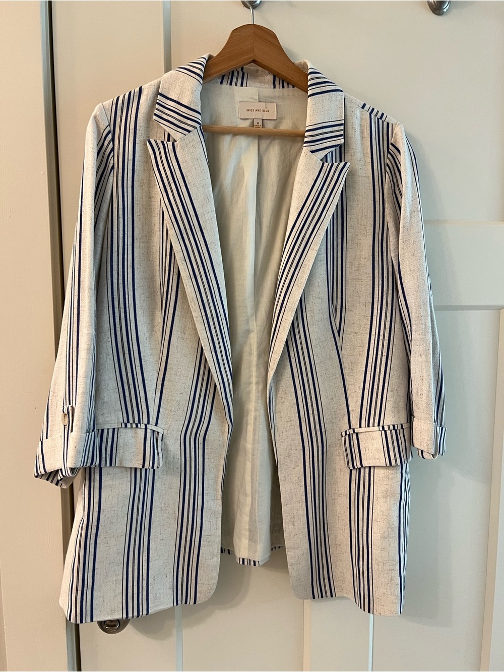 Skies Are Blue White Blazer with Navy Stripes- Excellent Condition! Size Medium